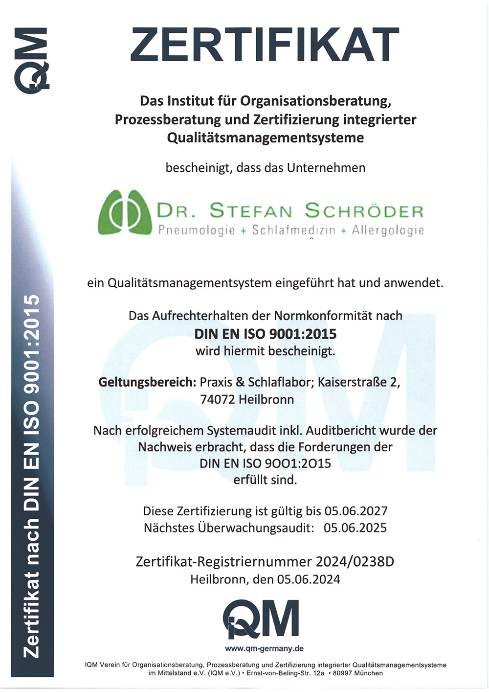 Zertifikat DIN EN ISO 9001:2015